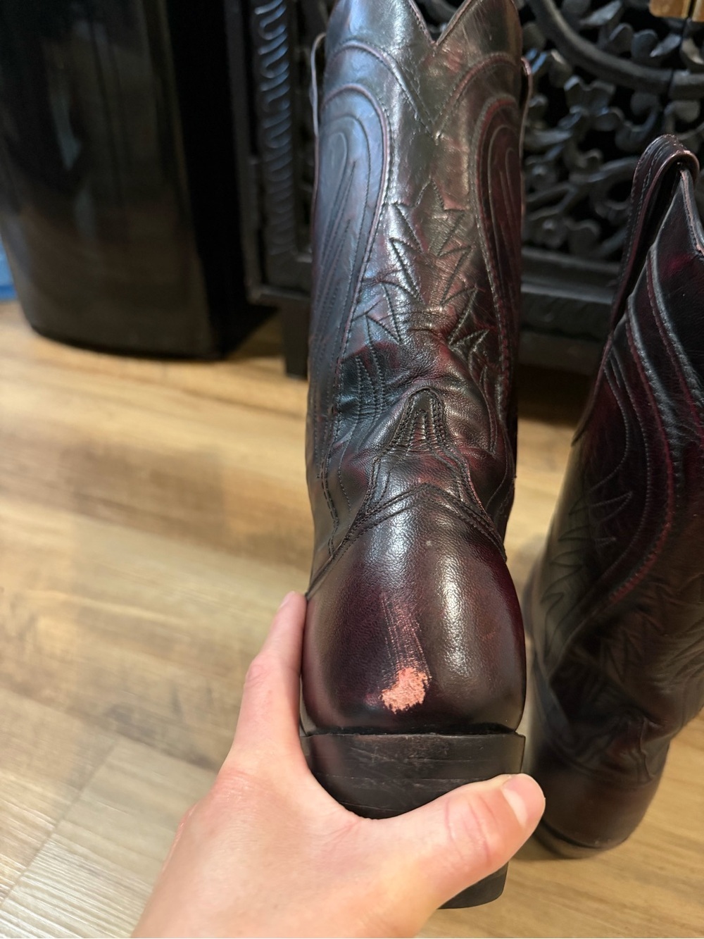 Vintage Lucchese Gavin Black Cherry Goatskin Western Cowboy Boots 9D handmade - Picture 11 of 16
